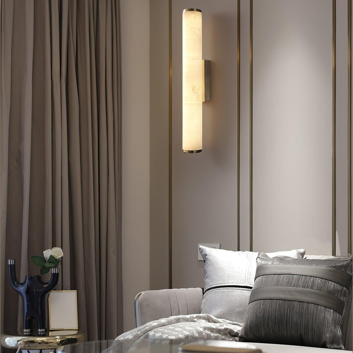 Kristy Alabaster  Vertical Cylindrical Wall Lamp