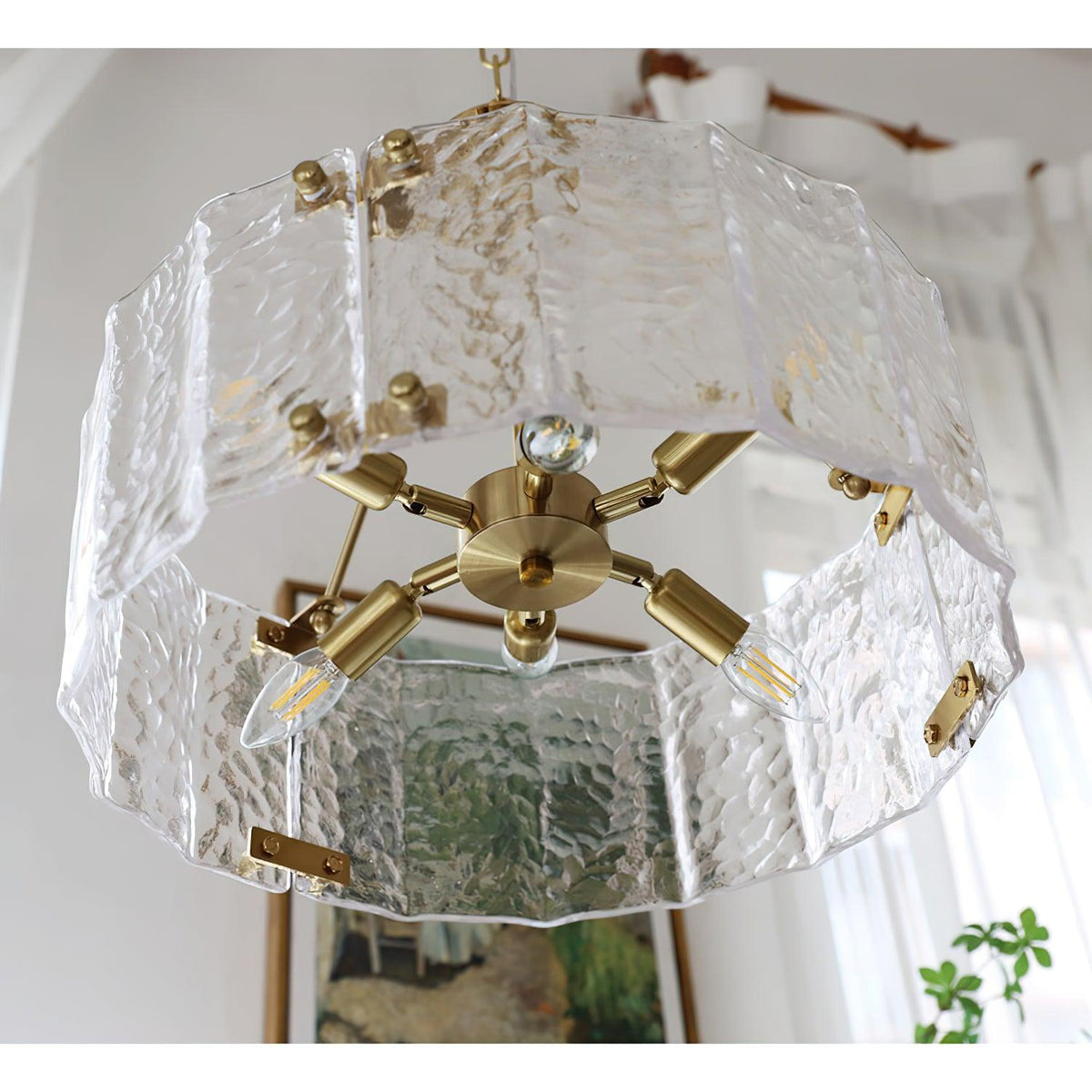 Eirorian Calvert-loftslampe i klart tekstureret glas