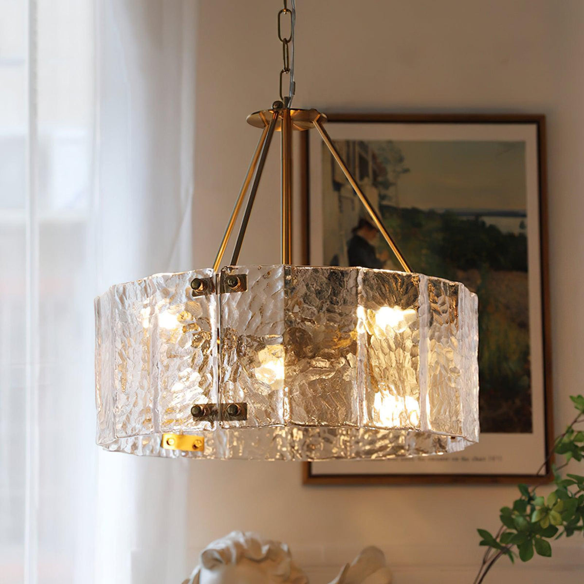 Eirorian Calvert-loftslampe i klart tekstureret glas