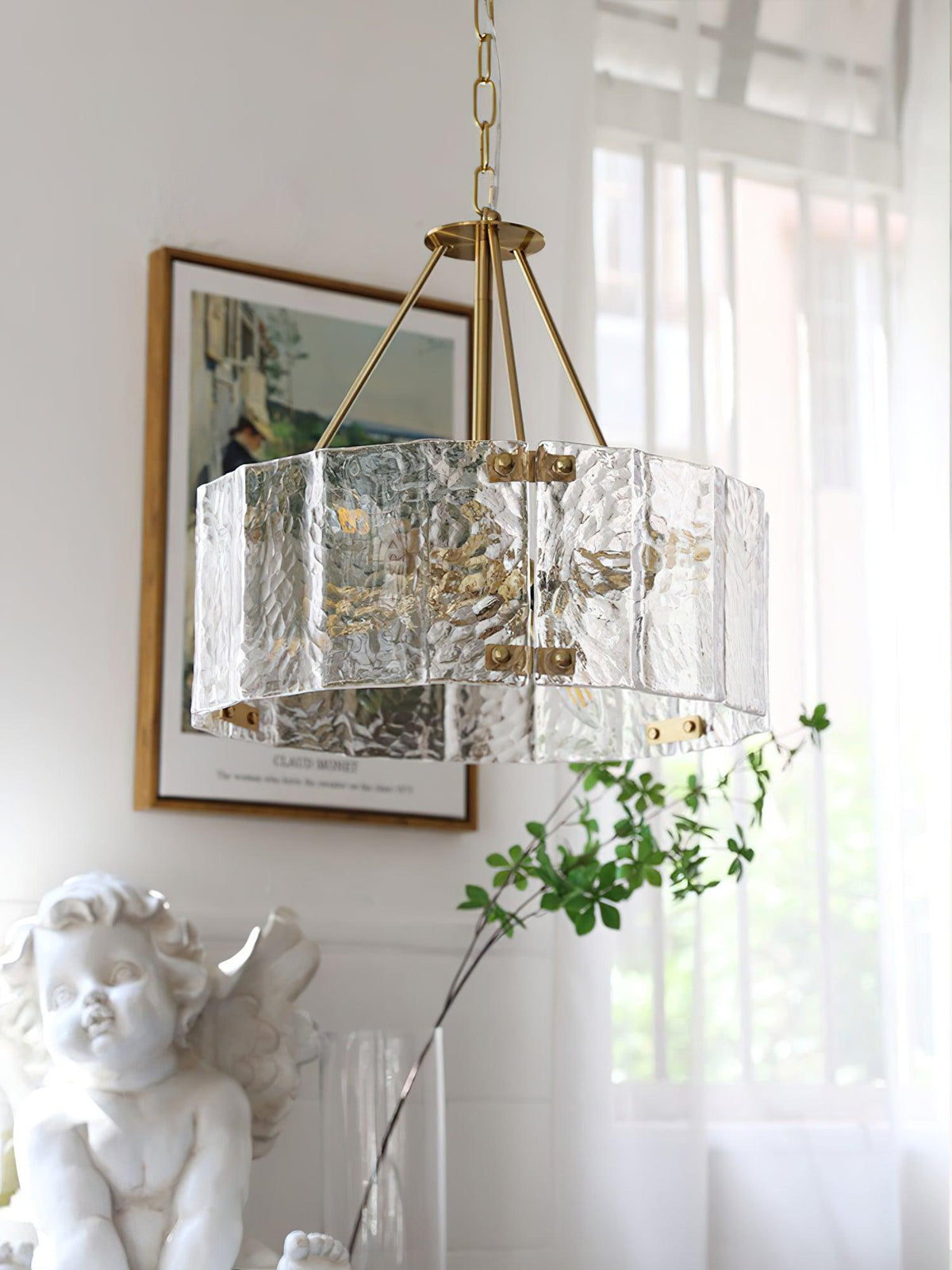 Eirorian Calvert-loftslampe i klart tekstureret glas