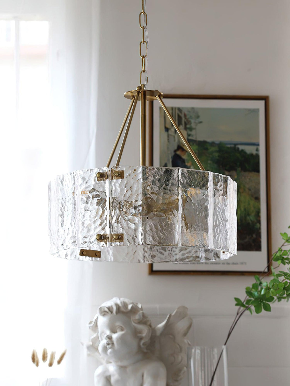 Eirorian Calvert-loftslampe i klart tekstureret glas