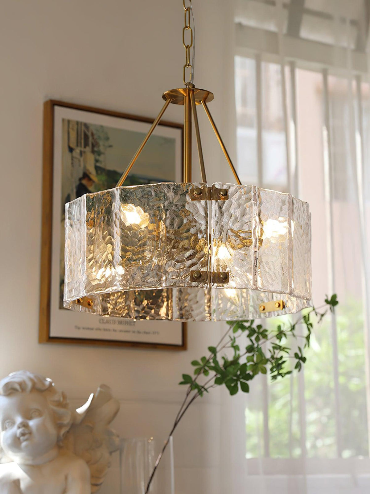 Eirorian Calvert-loftslampe i klart tekstureret glas
