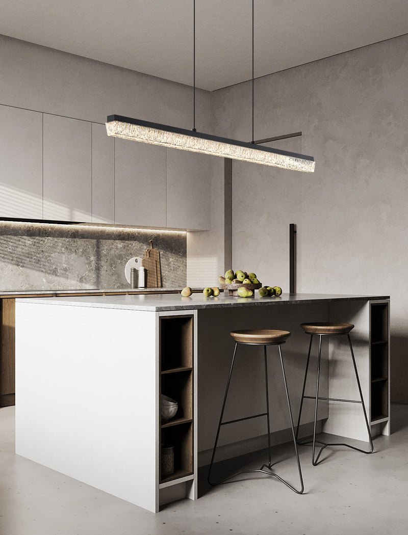 Luz pendente Veluielle preta em acrílico linear