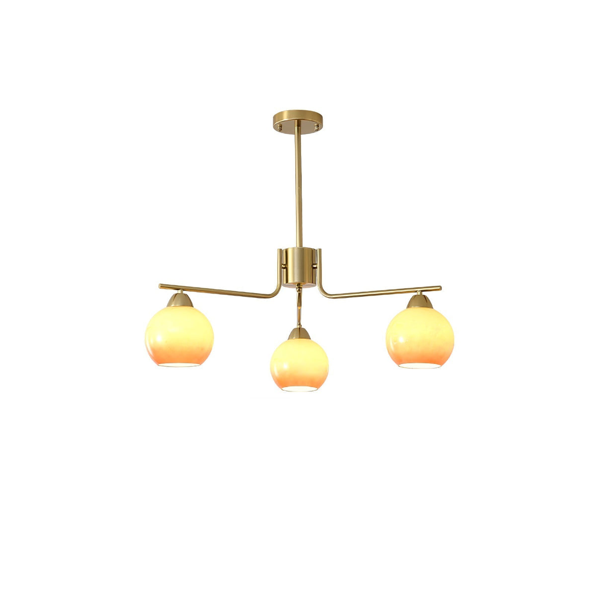 Oriorella minimalistisk lysekrone i messing med karamelfarvede globusser