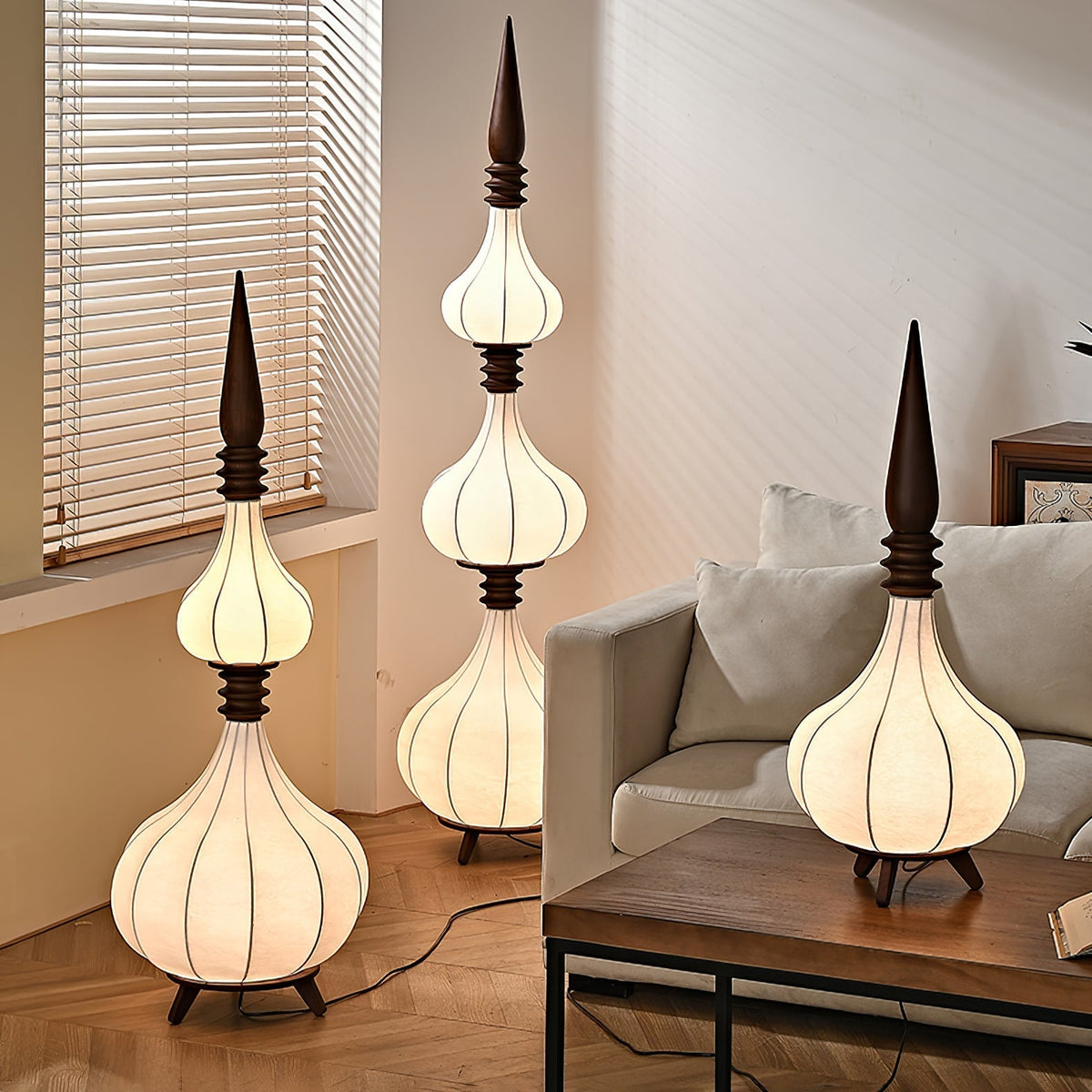 Cetalyra-lagopdelt gulvlampe i græskarform