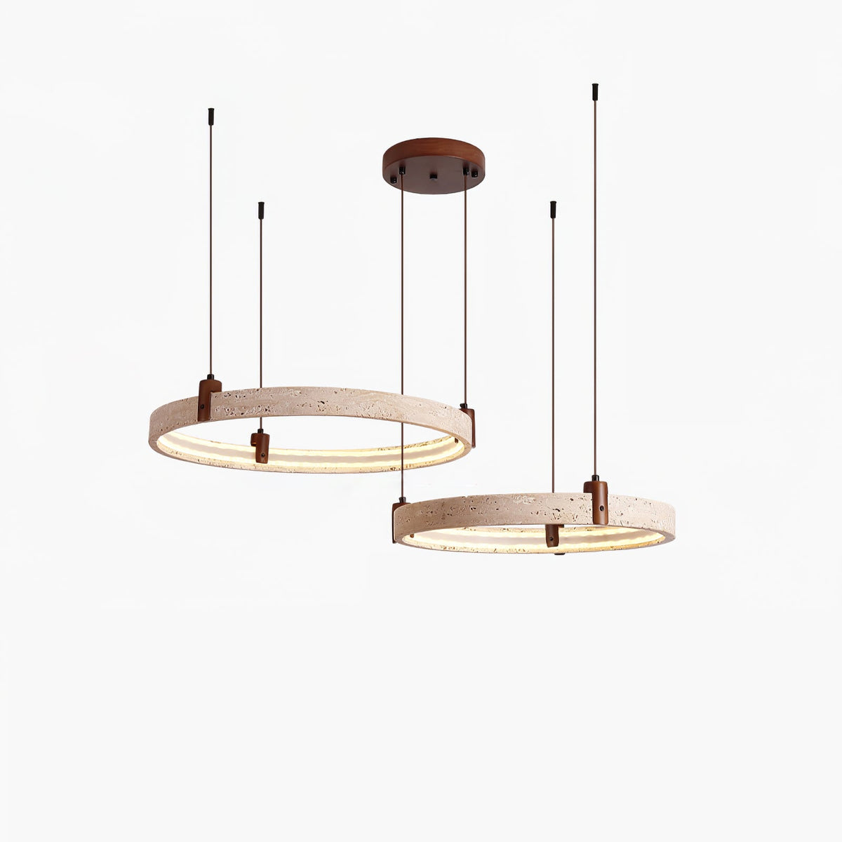 Celestial Orbit-lysekrone med ring i travertin
