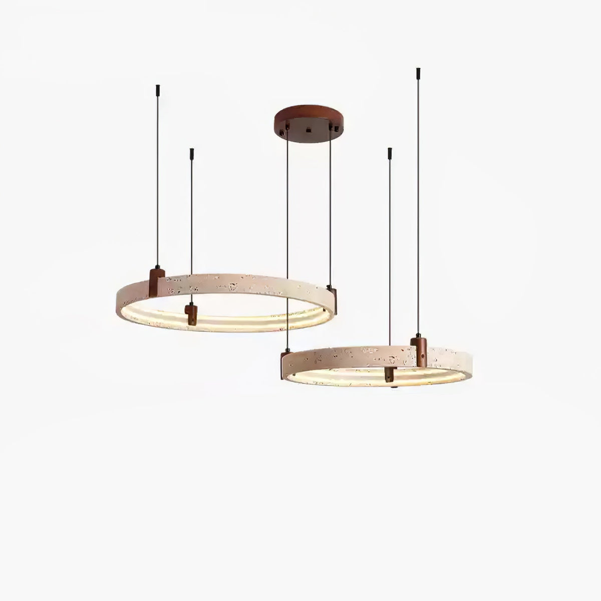 Celestial Orbit-lysekrone med ring i travertin
