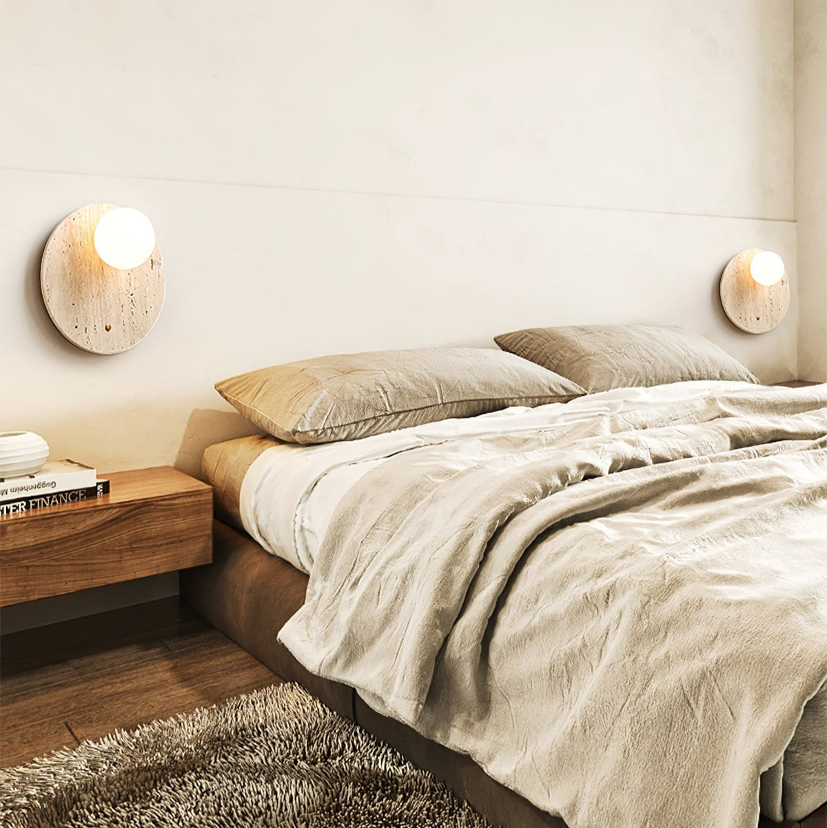 Aurevon minimalistisk vägglampa i travertin