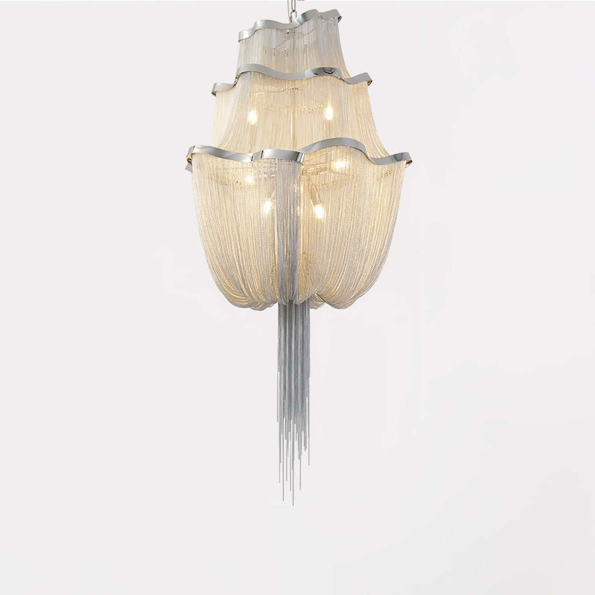 Lustre de correntes em alumínio com brilho níquel moderno Ardelella