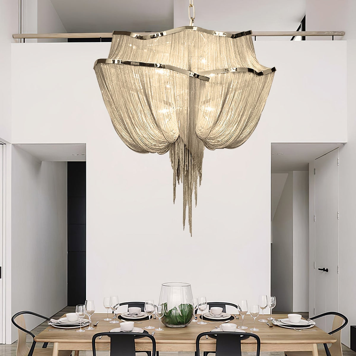 Lustre de correntes em alumínio com brilho níquel moderno Ardelella