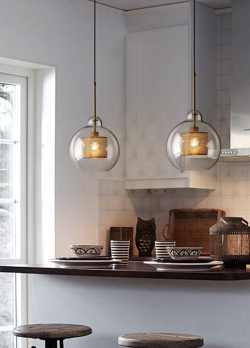 Veleine pendellampe i Chiswick-glas til stuen