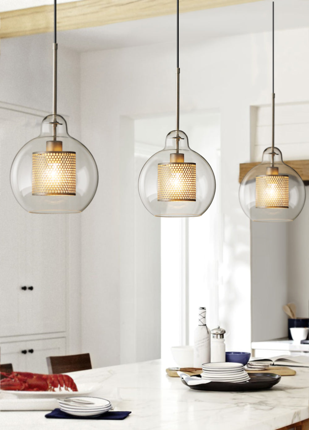 Veleine pendellampe i Chiswick-glas til stuen
