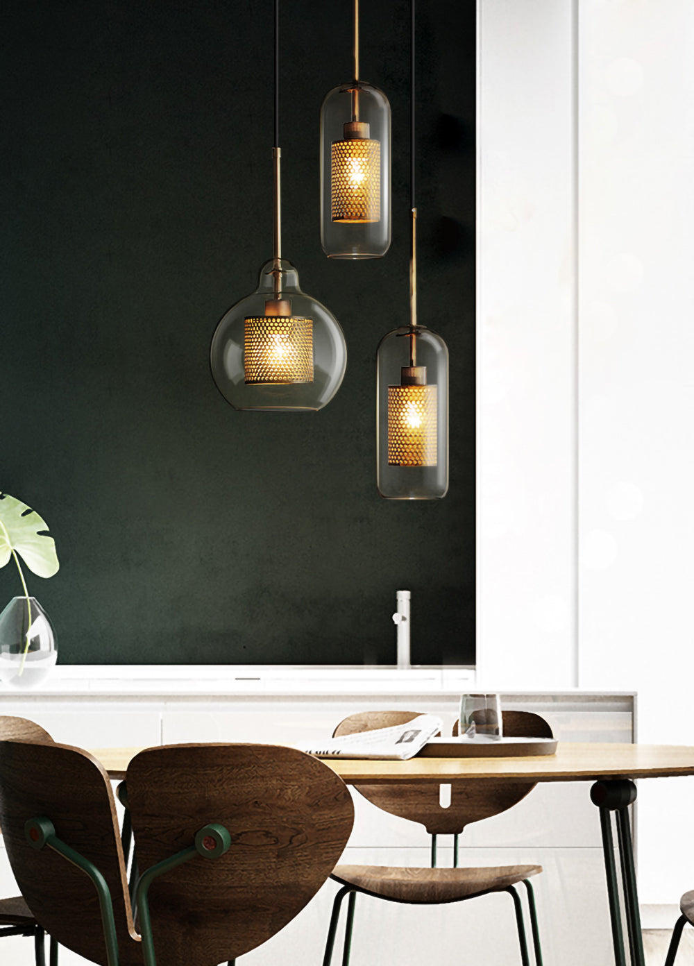Veleine pendellampe i Chiswick-glas til stuen