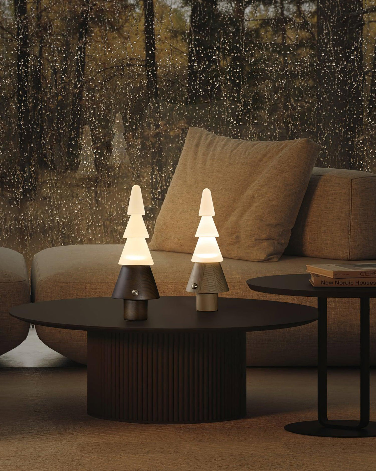 Elveette moderne bordlampe i træ