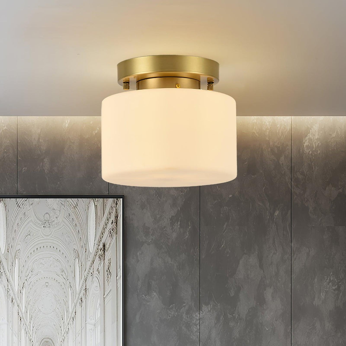 Elsilisra nordisk kunstnerisk loftslampe i messing og glas