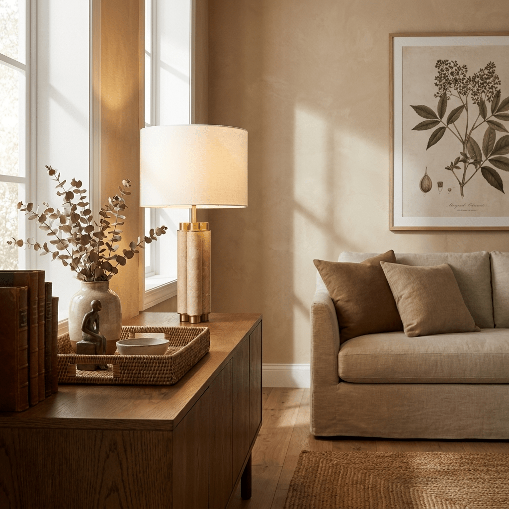 Claudelle-bordlampe i travertin