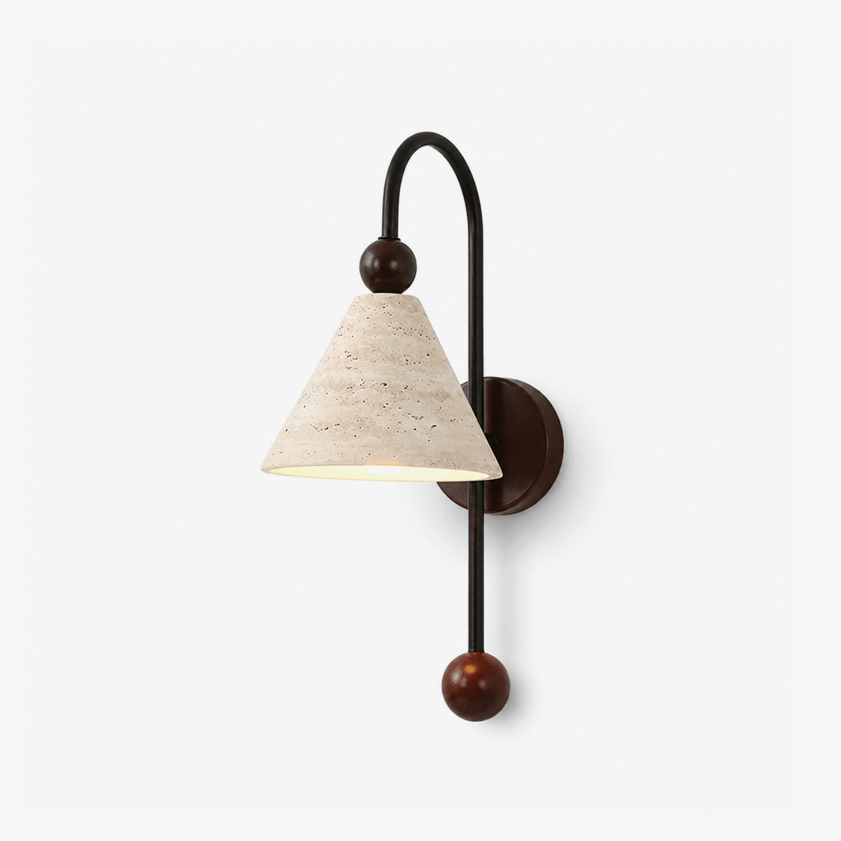 Cone-bågevägglampa i travertin och valnötsträ