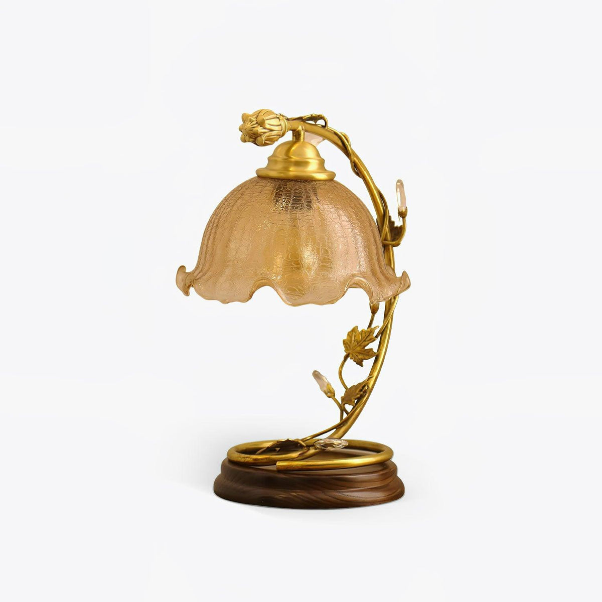 Flarce bordslampa i mässing och trä