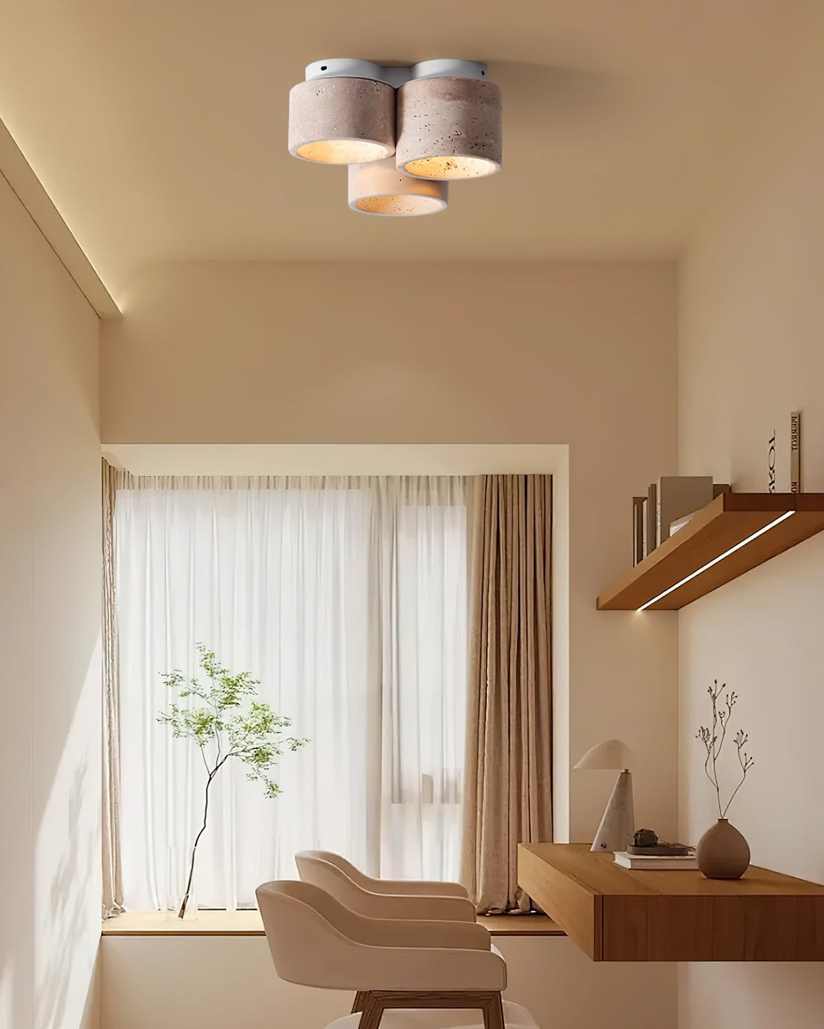 Valeneon-loftslampe 3 hoveder Travertin