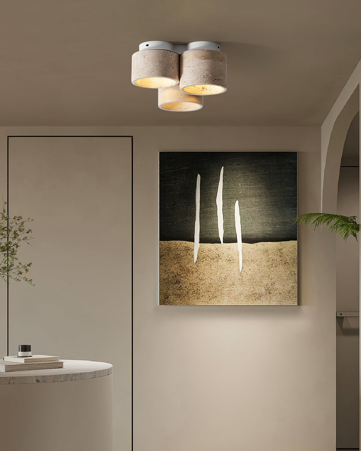 Valeneon-loftslampe 3 hoveder Travertin