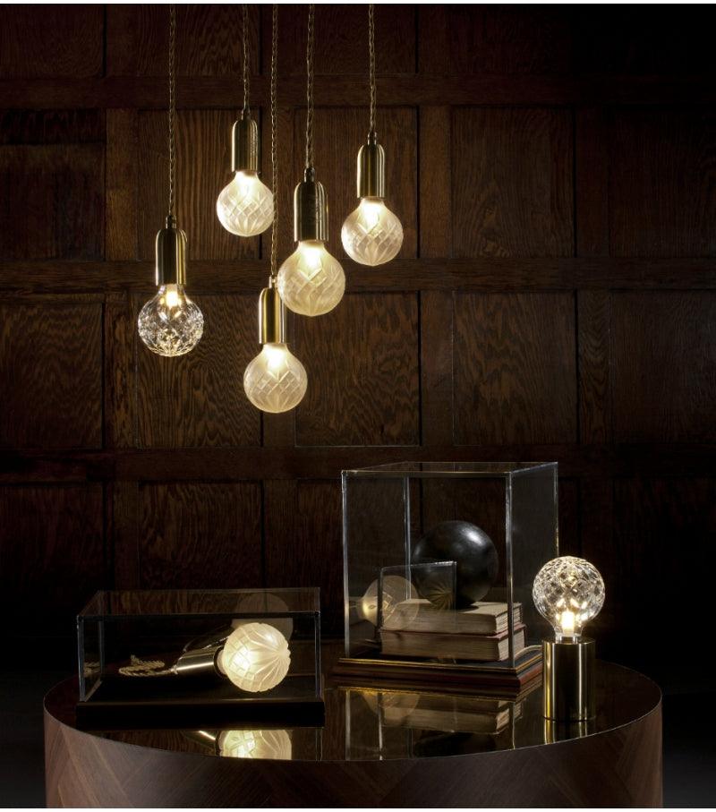 Lyrician industriel bordlampe i messing og glas