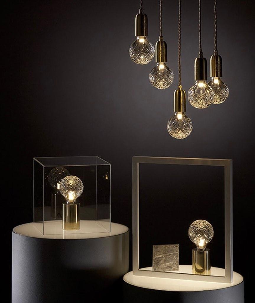 Lyrician industriel bordlampe i messing og glas