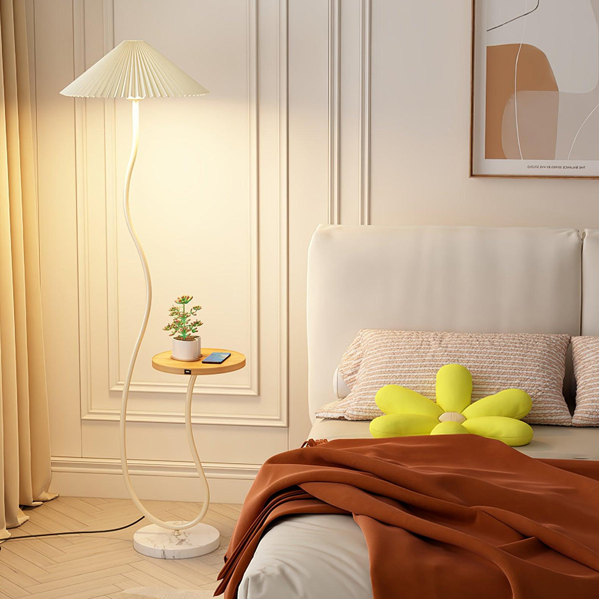 Ghel minimalistisk gulvlampe i træ