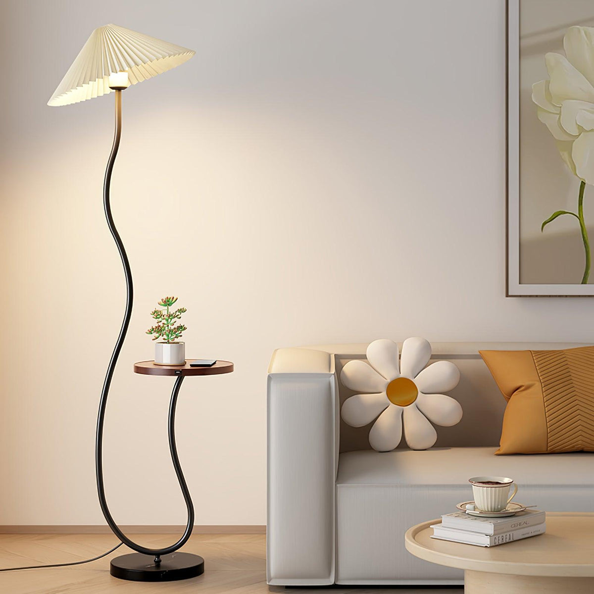 Ghel minimalistisk gulvlampe i træ