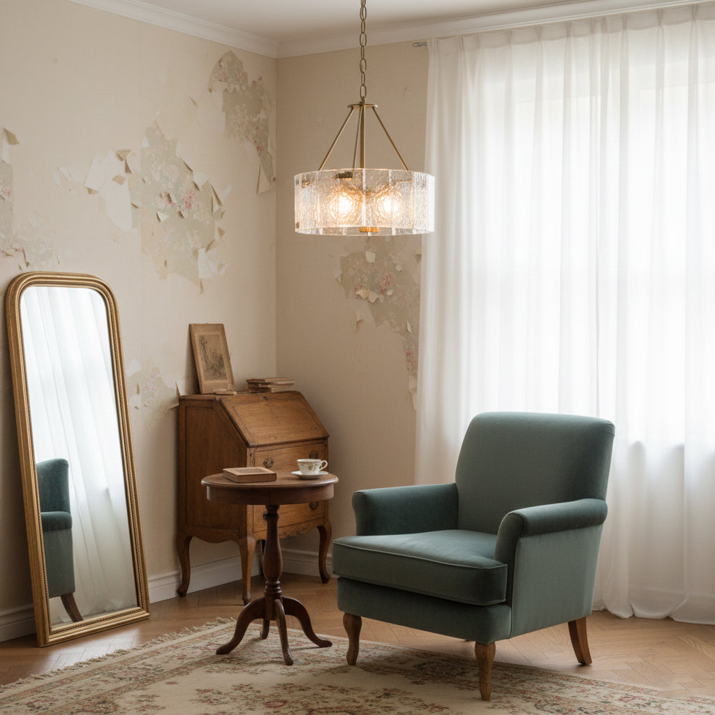 Virelix ljósakróna með sívölum glerskermi