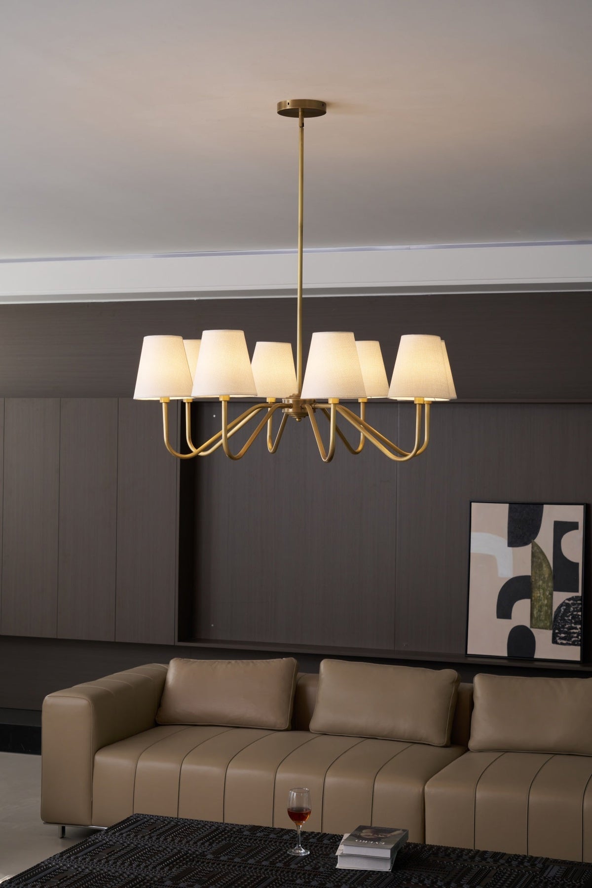 Candeeiro suspenso Viraean vintage industrial em latão e tecido