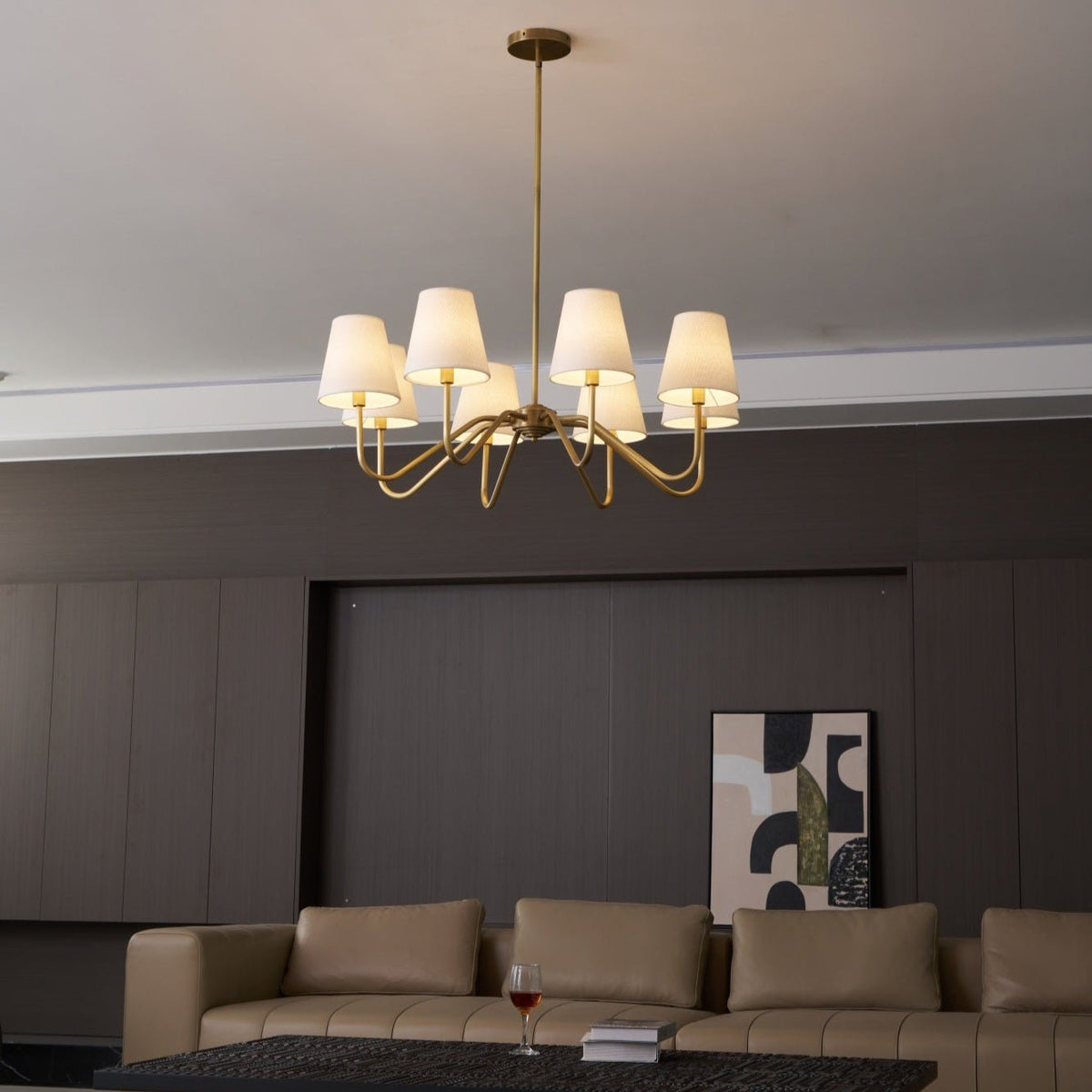 Candeeiro suspenso Viraean vintage industrial em latão e tecido