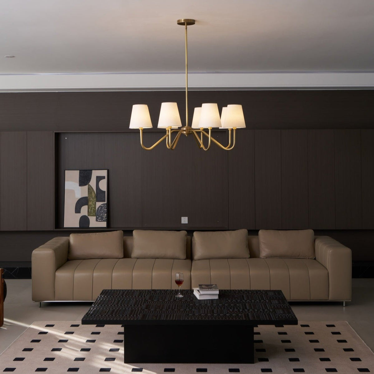 Candeeiro suspenso Viraean vintage industrial em latão e tecido