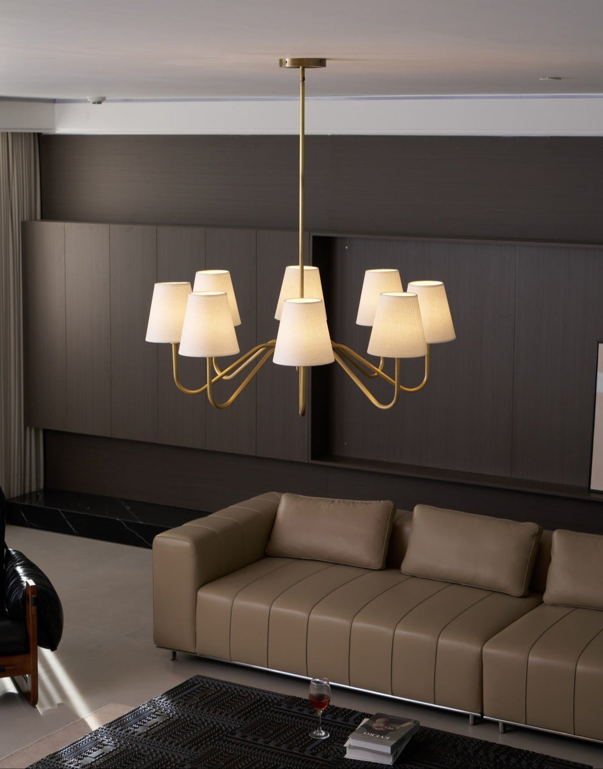 Candeeiro suspenso Viraean vintage industrial em latão e tecido