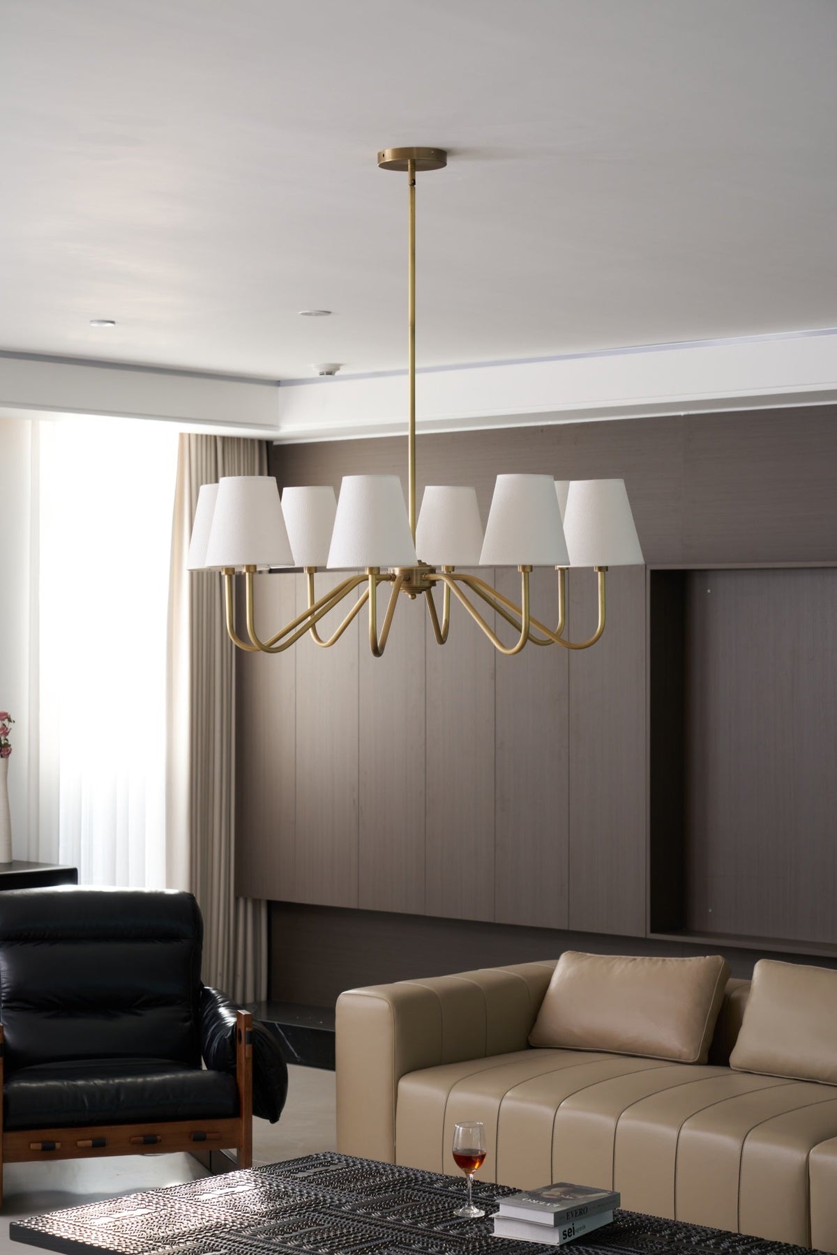 Candeeiro suspenso Viraean vintage industrial em latão e tecido