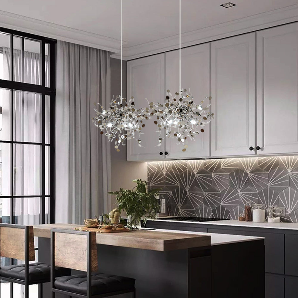 Olivia konstnärlig elegant klusterpendellampa med fyrverkeridesign, rostfritt stål