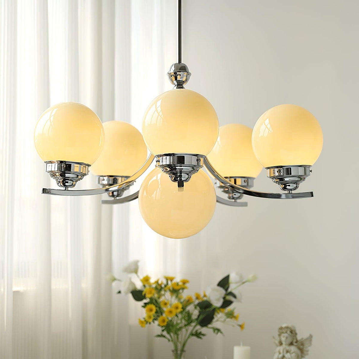Candeeiro de teto Dusk Globe cromado moderno de 5 lâmpadas