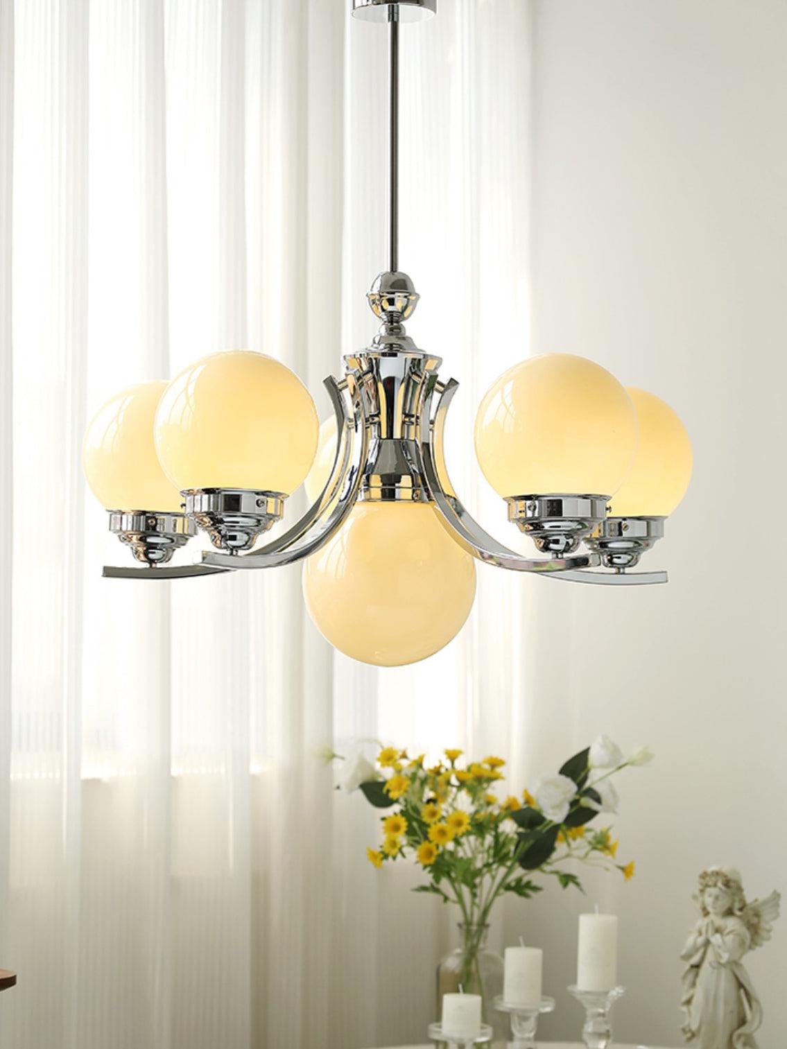 Candeeiro de teto Dusk Globe cromado moderno de 5 lâmpadas