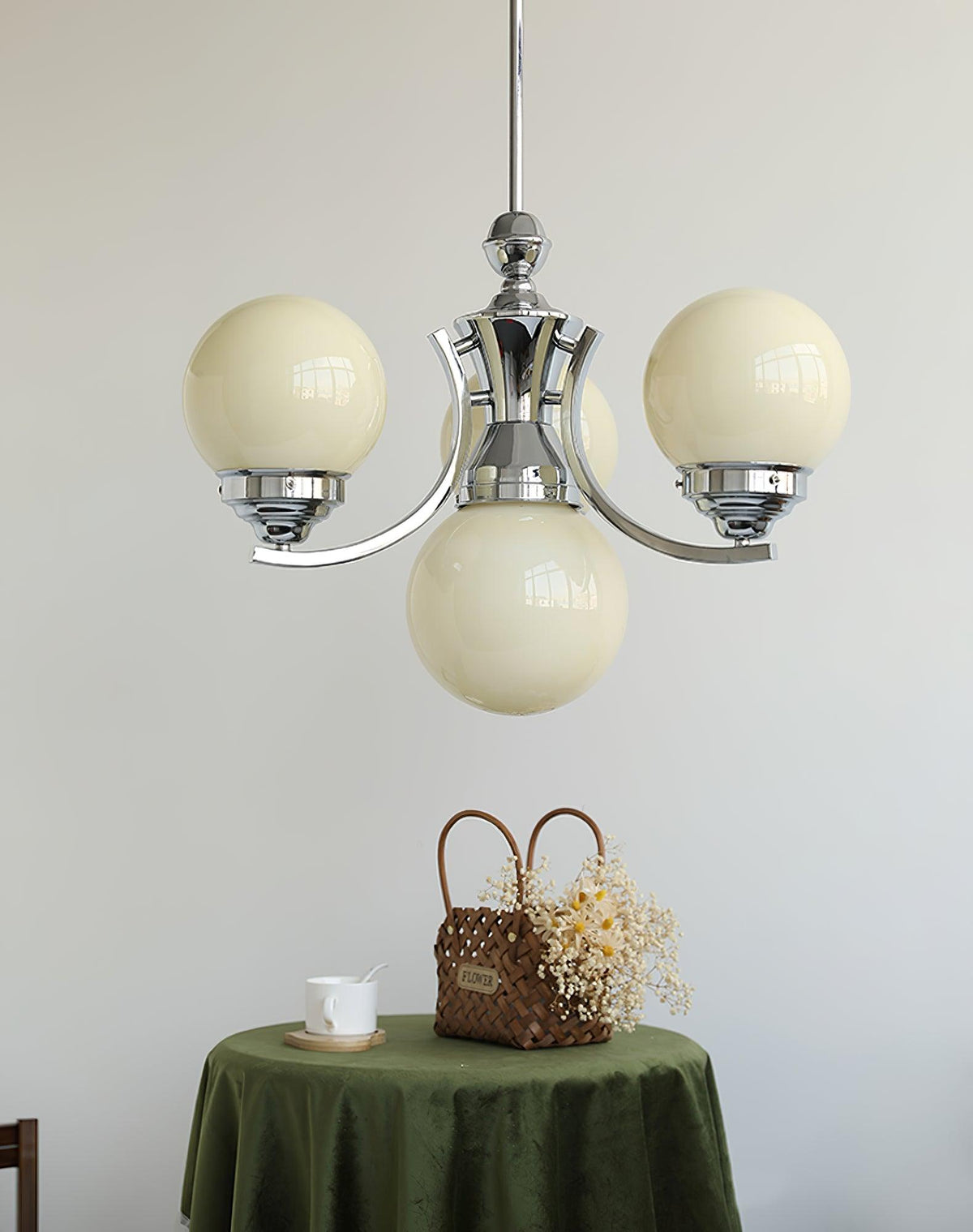 Candeeiro de teto Dusk Globe cromado moderno de 5 lâmpadas