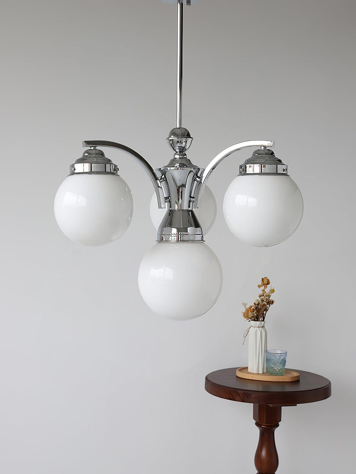 Candeeiro de teto Dusk Globe cromado moderno de 5 lâmpadas