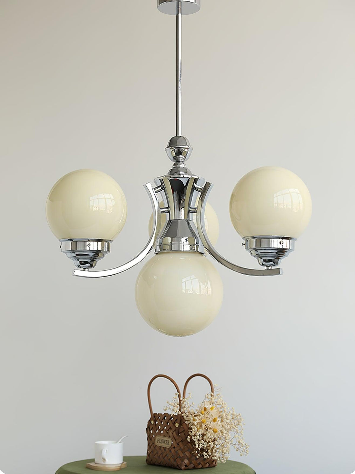 Candeeiro de teto Dusk Globe cromado moderno de 5 lâmpadas