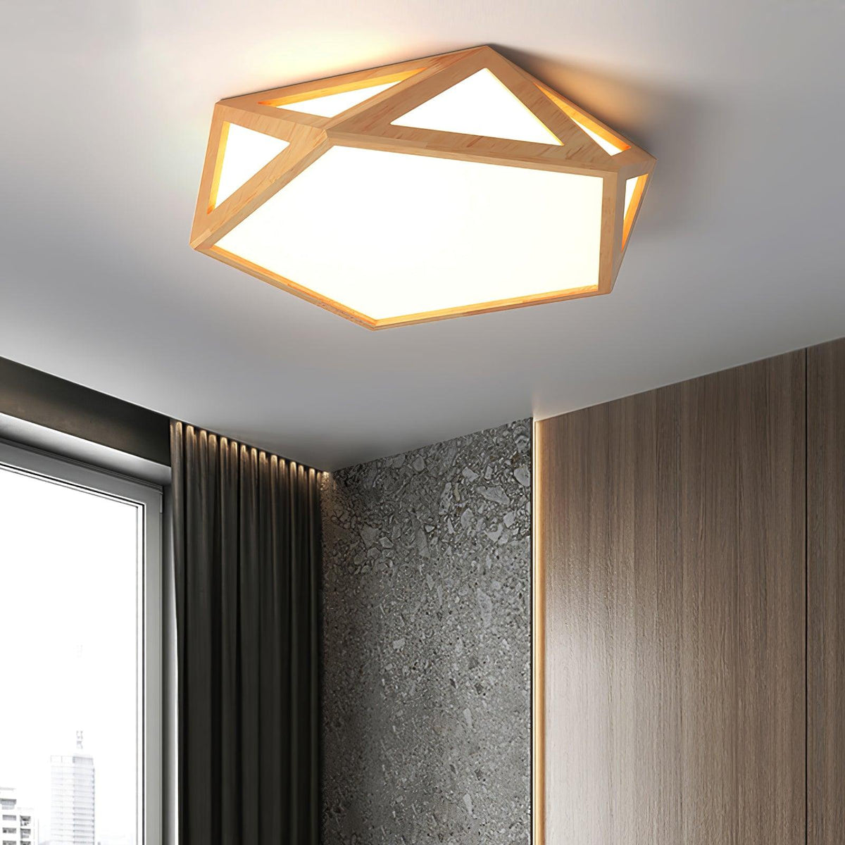 Syleneria loftlampe i træ, diamantformet, geometrisk, moderne