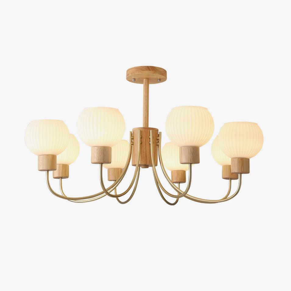 Candeeiro de teto Sylorine em madeira, 6 luzes, vidro elegante
