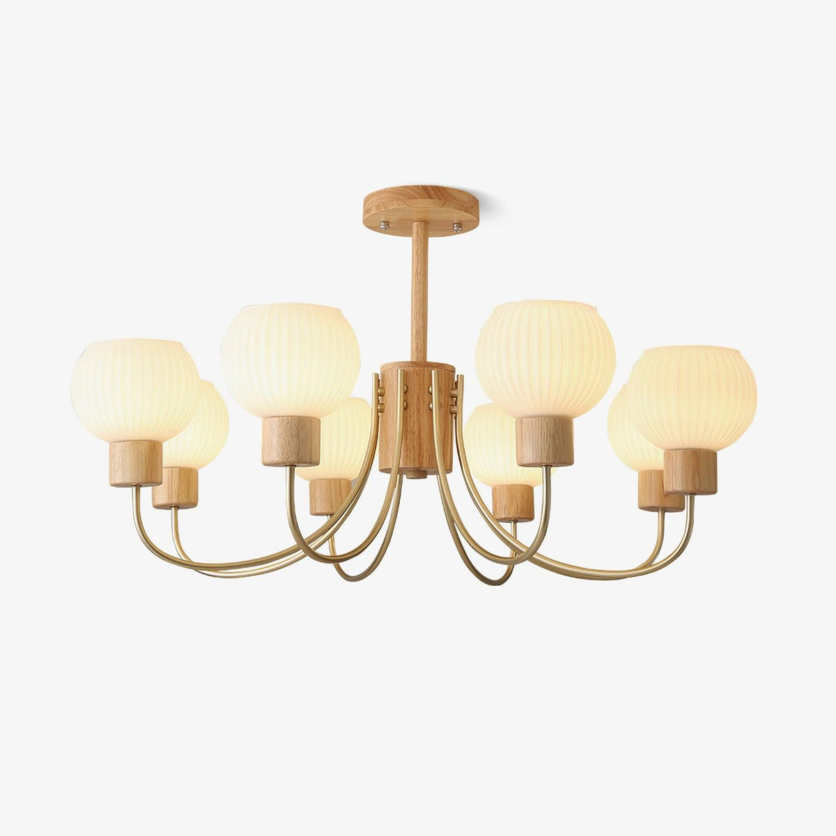 Candeeiro de teto Sylorine em madeira, 6 luzes, vidro elegante