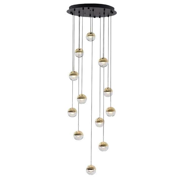 Zaneth minimalistisk pendellampe i stål og glas med flere ophæng til trappe