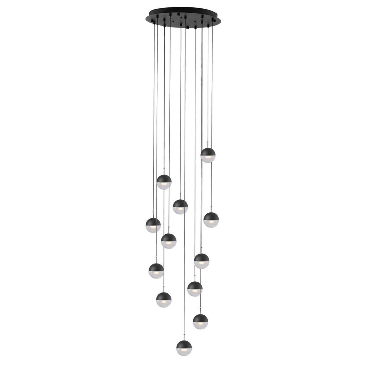 Zaneth minimalistisk pendellampe i stål og glas med flere ophæng til trappe