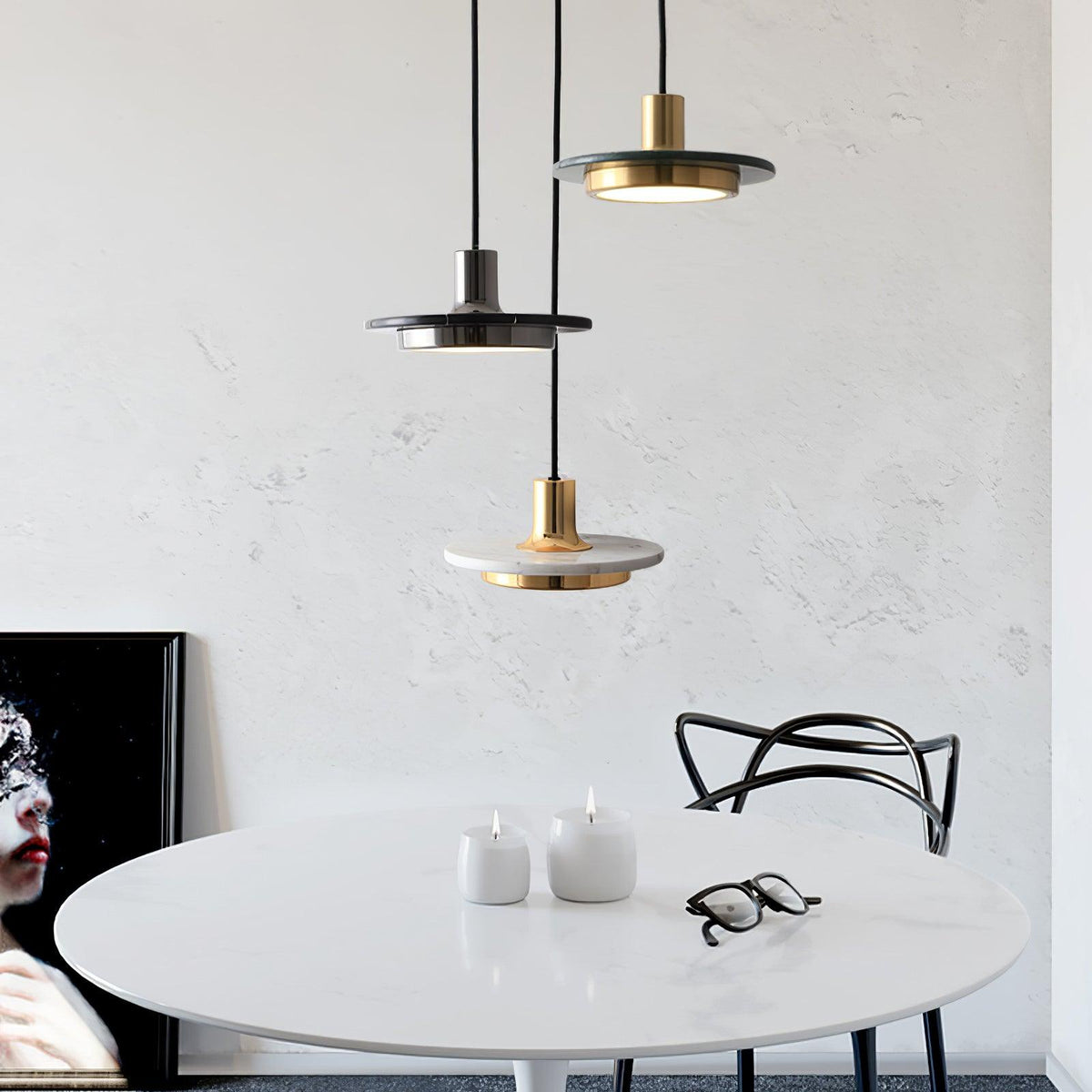Bram modern pendellampa i marmor med dubbel cirkel