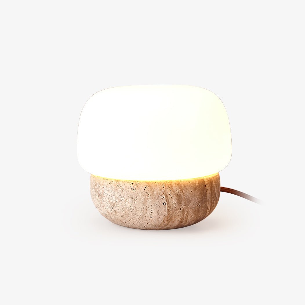 Candeeiro de mesa Eldoreth com base em cúpula de travertino