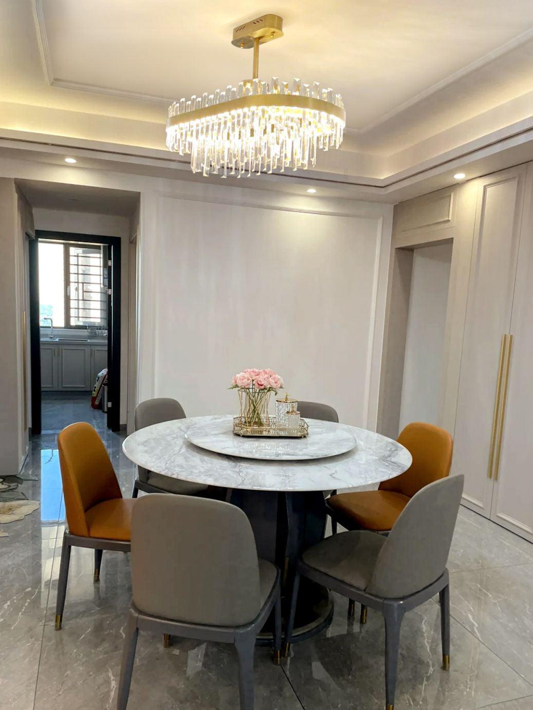 Candeeiro de teto Elyeira em latão e cristal, elegante, tipo tambor