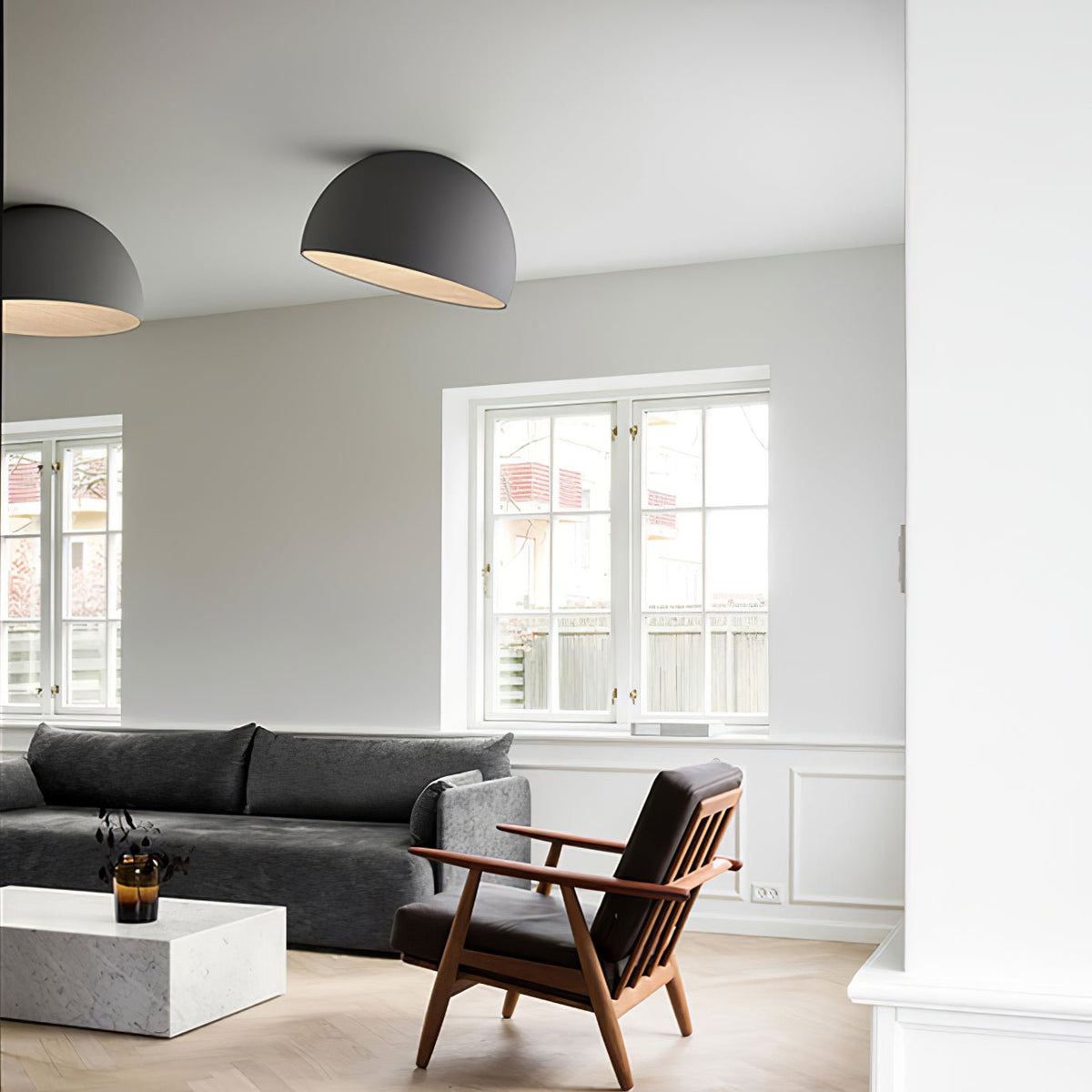 Coda loftlampe med kuppel i træ, minimalistisk