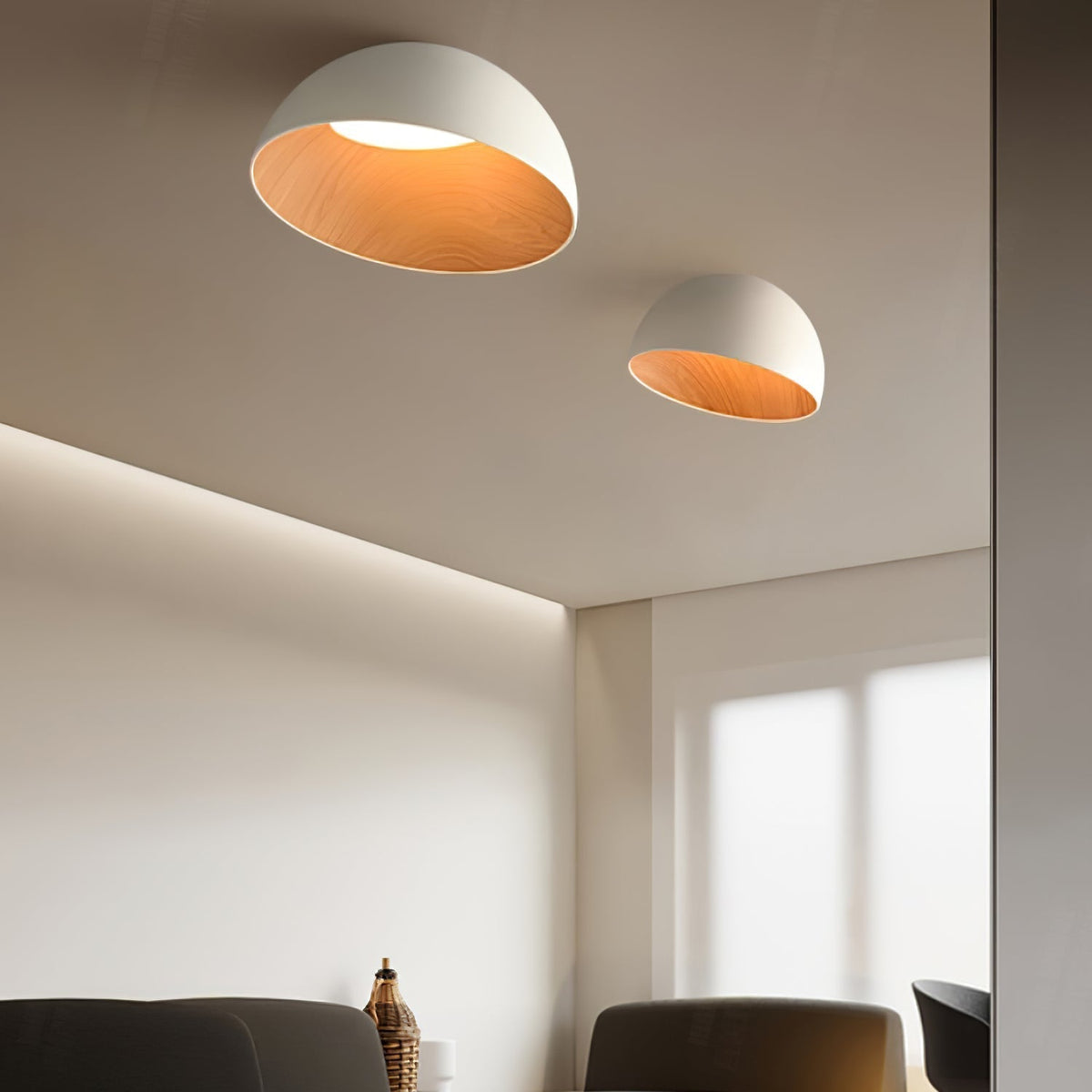 Coda loftlampe med kuppel i træ, minimalistisk